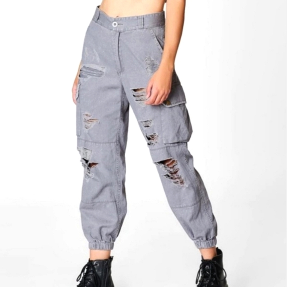 LF Carmar grey Distressed cargo jogger pants
